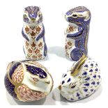 Four Royal Crown Derby paperweights, two 'Chipmunks', a rabbit and a bird, all with printed marks to