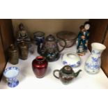 Two various Chinese cloisonne teapots and various oriental porcelain including a polychrome