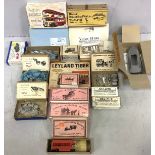 A collection of boxed model vehicle kits from various manufacturers including examples from