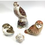 Three Royal Crown Derby paperweights, 'Aura Owl', 'Owl & Owlet Pack', Collectors Guild exclusive and