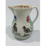 An 18th century Worcester porcelain sparrow beak jug, painted in polychrome enamels with "Two