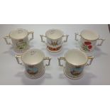 Five assorted Royal Crown Derby loving cups comprising 'Highgrove', limited edition 79/500, 'H.M.