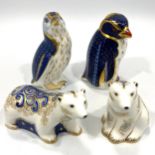 Four Royal Crown Derby paperweights, 'Fairy Penguin', limited edition 13/150, 'Boris & Alice Polar