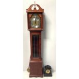 A modern mahogany long case clock with silvered chapter ring and gilt spandrels, marked 'tempus