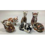 Six Royal Crown Derby paperweights modelled as cats, 'Spice', 'Catnip Kitten', 'Misty' and three