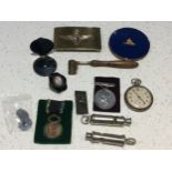 A WW1 British Signallers mirror, by Curry & Paxton, a WW1 enamelled brass photo memento mori brooch,