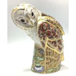 A Royal Crown Derby paperweight, 'Barn Owl', with printed marks to base, signed in gold by Hugh