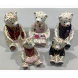 Five Royal Crown Derby paperweights modelled as bears including 'Princess Charlotte of Cambridge',