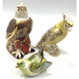 Three Royal Crown Derby paperweights, 'Bald Eagle', 'Citron Cockatoo' and 'Greenfinch', all with