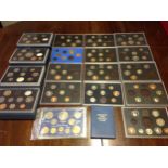 17 incomplete Royal Mint coin sets plus a complete set of 1967 coins (the Crown to Farthing Farewell