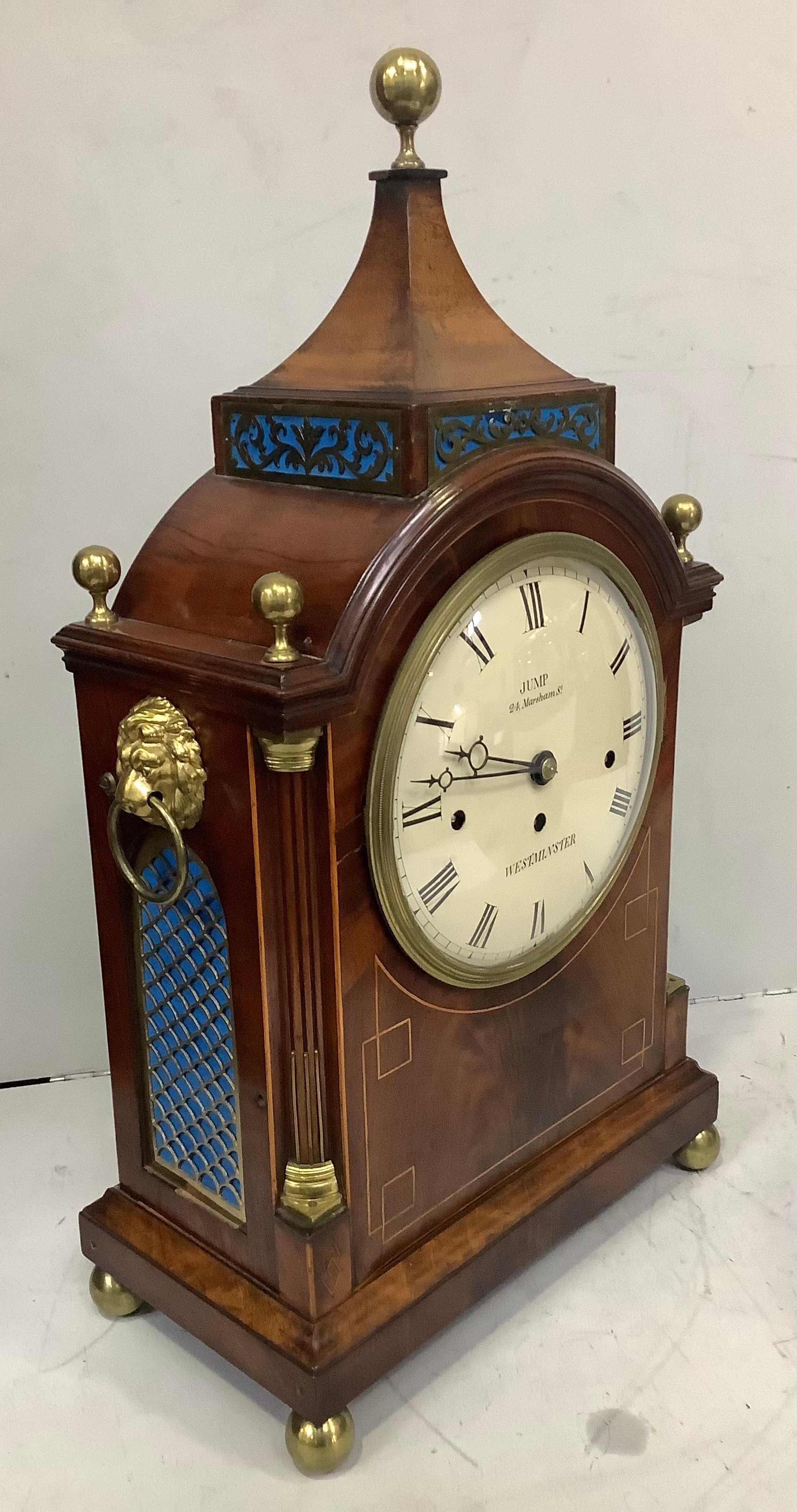 A George IV mahogany bracket clock of pagoda form, with strike and chiming feature, triple-fusee - Image 2 of 3