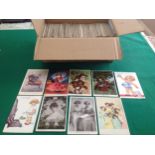 A box containing around 650 standard-size postcards, plus a few modern cards - and 38 unidentified