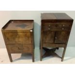 A George III mahogany washstand with hinged top and drawers beneath, raised on stile supports and