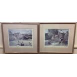 A pair of coloured prints after William Russell Flint, 'The First Arrivals' with a scene of three