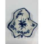 An 18th century Worcester porcelain blue & white leaf-moulded pickle dish, painted with floral