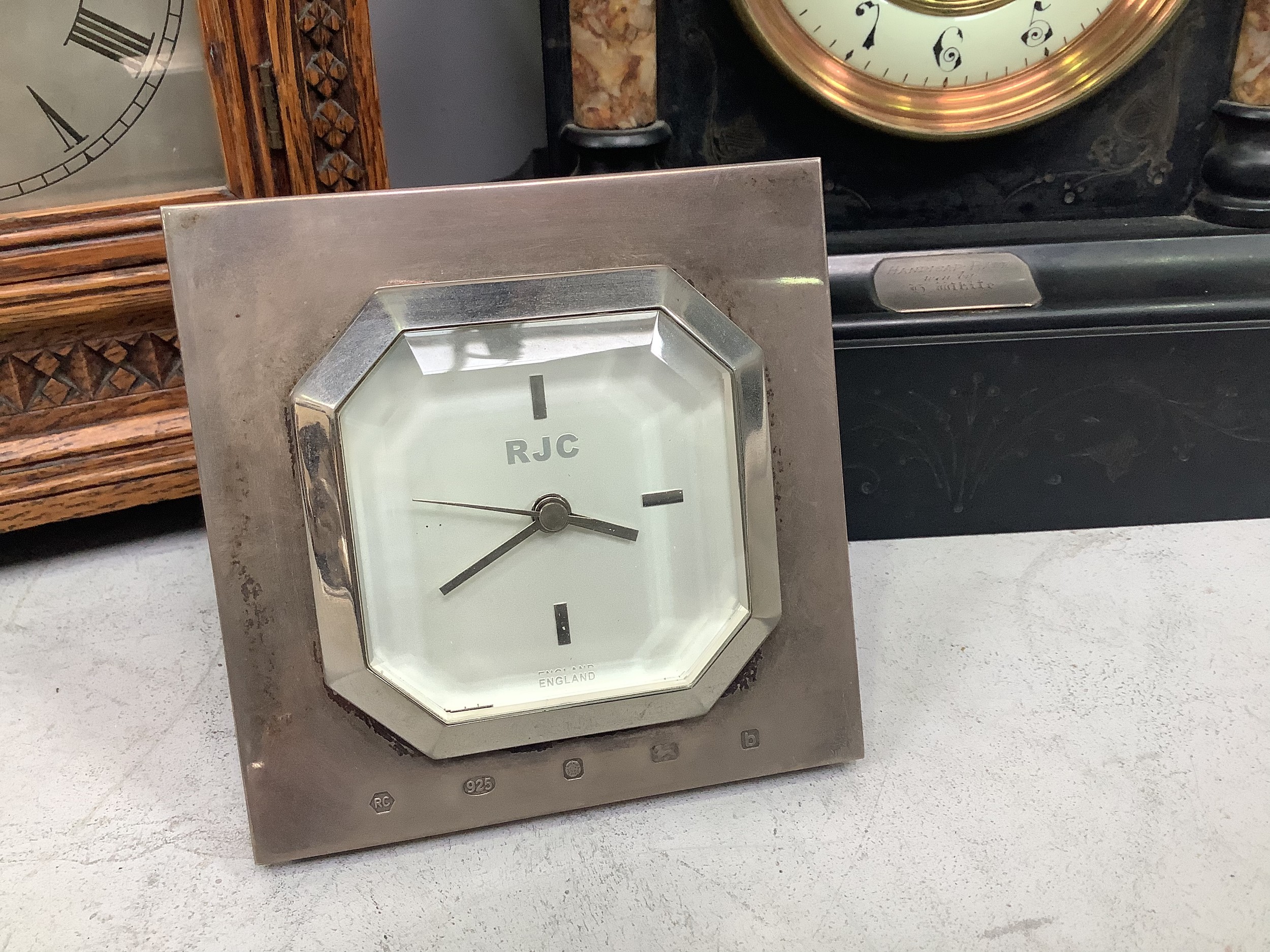 A small easel clock with silver case by Carr's of Sheffield Ltd, hallmarked Sheffield, 2001, - Image 2 of 2