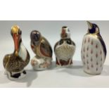 Four Royal Crown Derby paperweights, 'Hadleigh', a penguin, a puffin and a kingfisher, all with