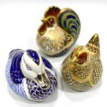 Three Royal Crown Derby paperweights, 'Platinum Duck' limited edition 184/500, 'Farmyard