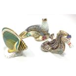 Three Royal Crown Derby paperweights, 'Pinstripe Fish', limited edition 199/2500, with