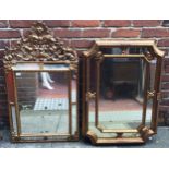 Two various gilt painted rectangular mirrors, one with ornately carved and pierced finial with