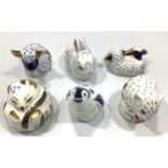 Six Royal Crown Derby paperweights, 'Snowflake', 'Derby Dormouse', 'Bunny', an exclusive for the