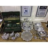 A large quantity of silver-plated items including teapot, coffee pot, milk and sugar, two various