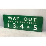 A British Rail (Southern Region) 1950's dark green enamel sign 'Way Out And To Platforms 1, 3, 4 &