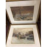 George Outram (late 19th/early 20th A pair of harbour studies with boats, one signed,