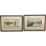 Thomas Swift Hutton (1865 - 1935) Two harbour side studies with boats and figures, signed,