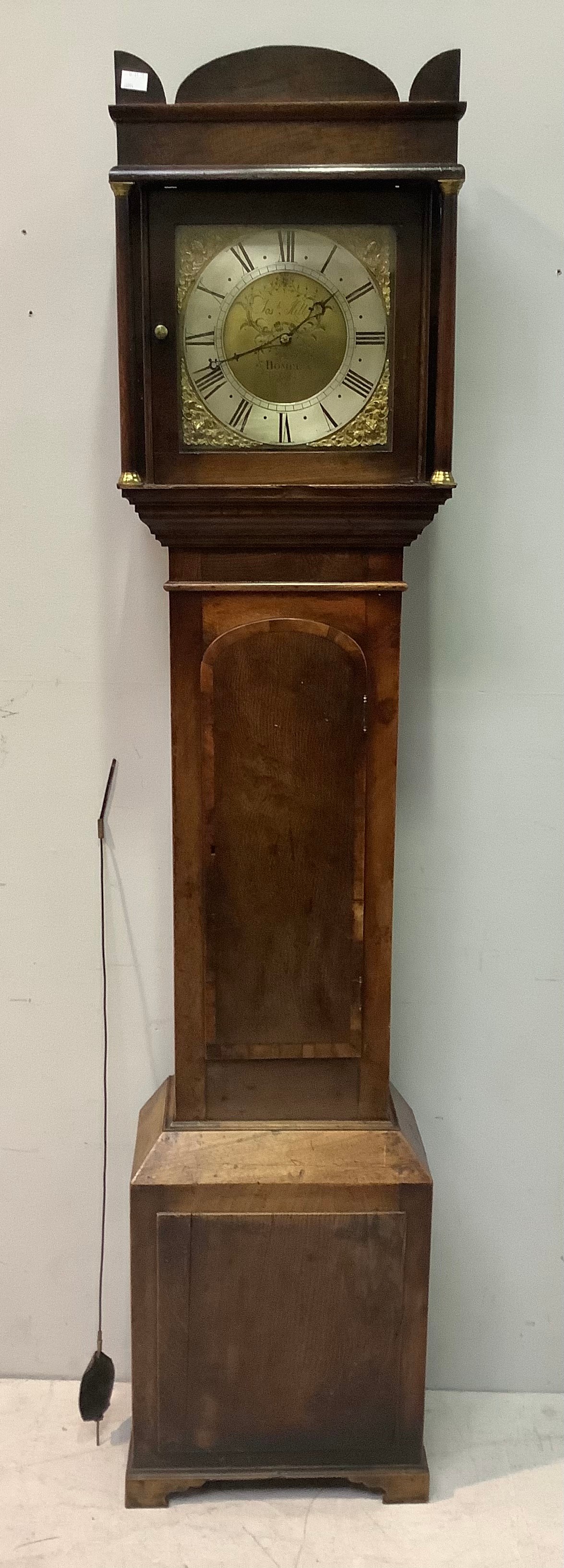 A thirty-hour long-case clock, the brass dial inscribed Josiah Hill, Homer, applied silvered chapter
