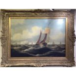 19th Century School. Sailing Smack and other sailing ships and craft in choppy seas, unsigned, oil