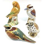 Four Royal Crown Derby paperweights, 'Kookaburra', 'Woodland Pheasant', 'Song Thrush' and 'Sun