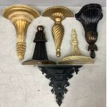 A collection of 6 various decorative wall mounted brackets