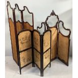 A Victorian three-panel dressing screen, in the rococco revival style with three shaped glass panels