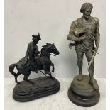 A spelter figure of Ivanhoe holding his helmet in right hand and sword in his left, raised on