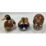 Three Royal Crown Derby paperweights, 'Armadillo', a 'Mallard Duck' and a 'Mandarin Duck', all