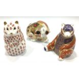 Three Royal Crown Derby paperweights, 'Honey Bear', 'Rocky Mountain Bear' and 'Hamster', all with