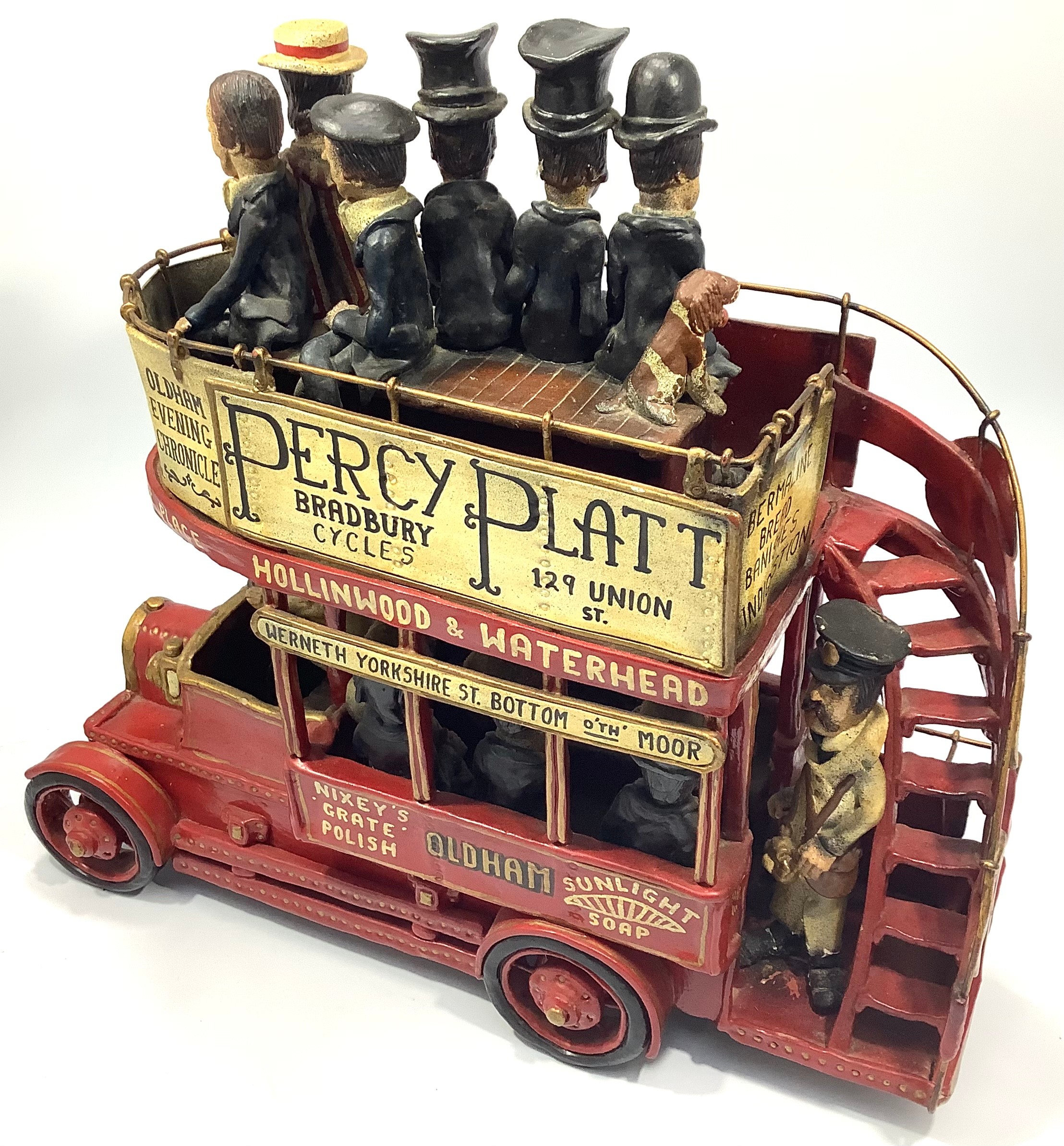 A novelty model of an open-topped double decker bus with seated figures in Victorian dress top and - Image 2 of 3