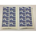 GB QEII, 10 Shilling blue Wilding Castle 2x blocks of 10, one block with multiple crown