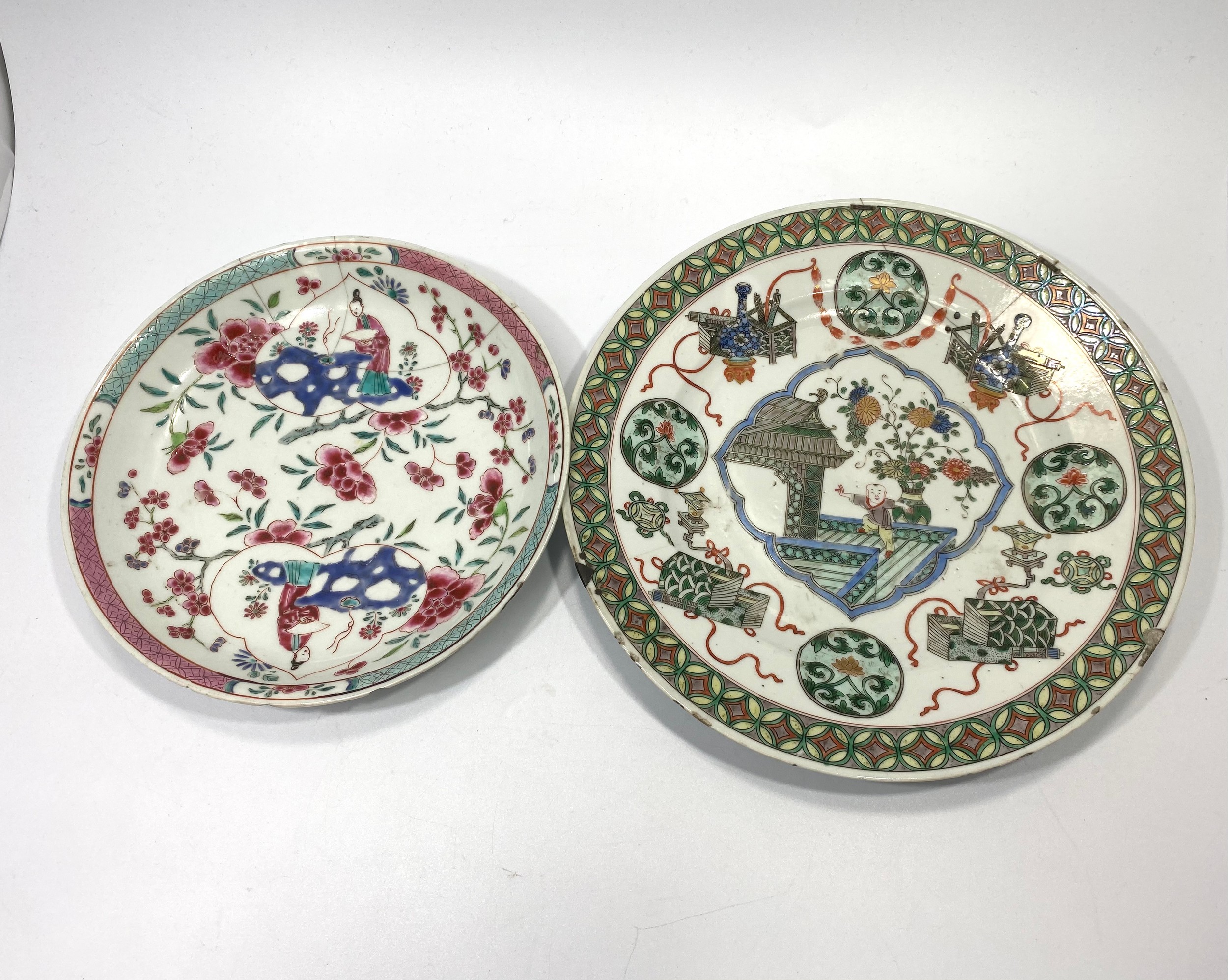 A 19th century Chinese porcelain dish decorated in the famille verte style with a jumping boy and