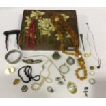 A good collection of assorted costume jewellery including a faux amber square-bead necklace, two