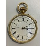 An 18ct gold cased open-face pocket watch, the white enamel dial with Roman and Arabic numerals