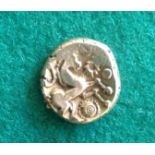 A super gold early Celtic Whaddon Chase stater (uniface). Trinovantes tribe. Super detail,