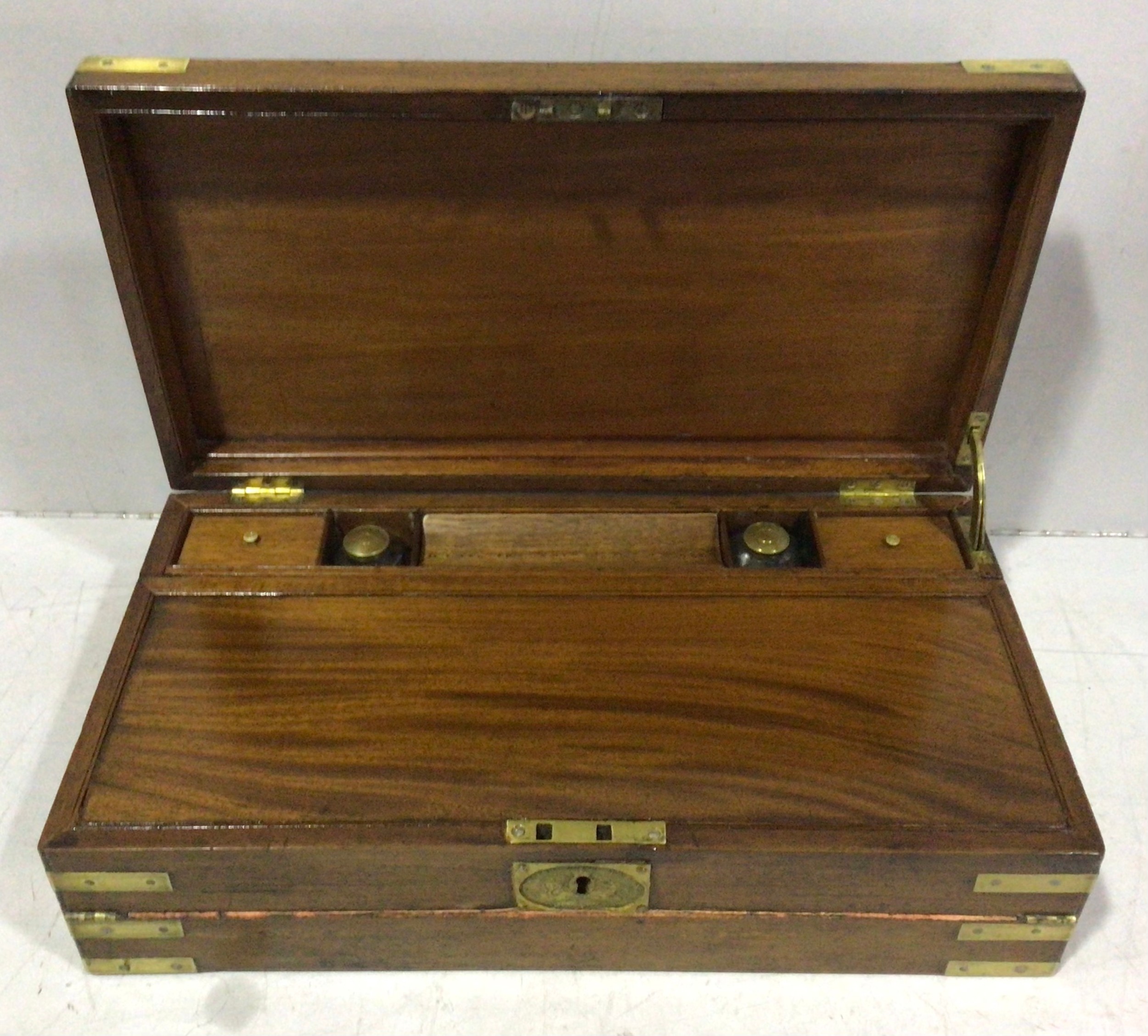 A Regency Campaign-style brass-bound mahogany 'Tompson Patent' writing slope, the hinged rectangular - Image 3 of 4