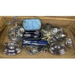 A large quantity of silver-plated items including a cased three-piece serving set with foliate