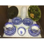 An Italian Spode blue and white part tea set comprising six large cups, thirteen saucers and ten