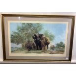 After David Shepherd, 'Elephants and Egrets' pencil signed, limited edition print number 552/1300,