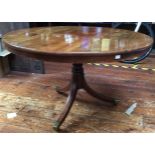 A Regency flame mahogany circular tilt-top supper table, raised on down-swept tripartite base to