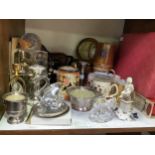 A mixed lot of ceramics, glass and silver-plate including silver-plated flatware, rose bowl, posy