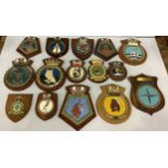 15 various painted plaster ships crests including Cardiff, Tartar, Oakleaf, Mohawk, Glasgow etc.